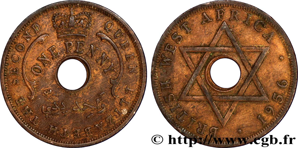 AFRIQUE OCCIDENTALE BRITANNIQUE 1 Penny frappe au nom d’Elisabeth II 1956 Kings Norton - KN TTB 