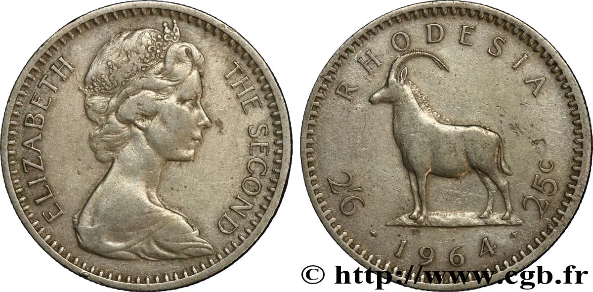 RHODÉSIE 2 1/2 Shillings (25 Cents) antilope des sables 1964  TTB+ 