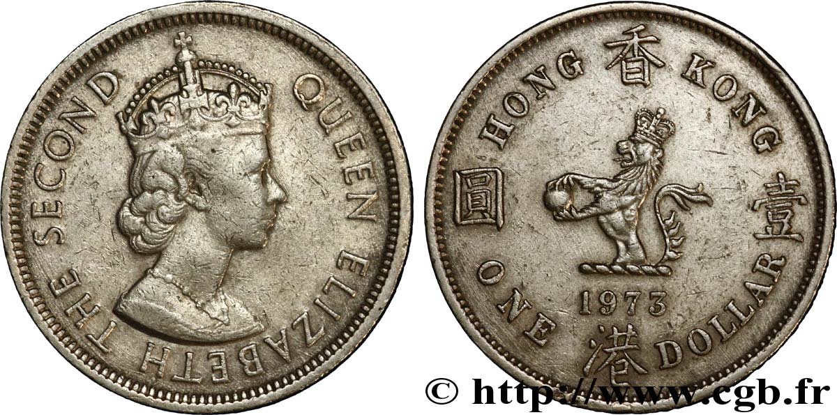 HONG KONG 1 Dollar Elisabeth II couronnée 1973  TTB 
