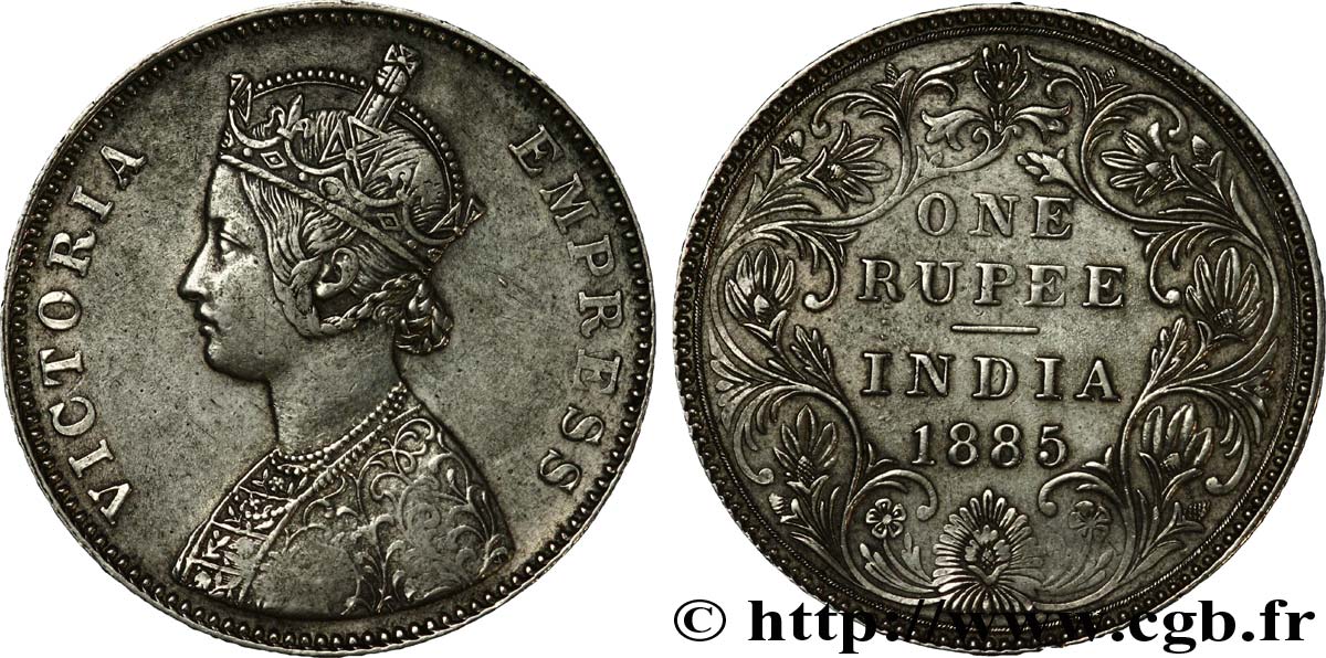 INDES BRITANNIQUES 1 Roupie Victoria buste de type A 1885  Bombay TTB 