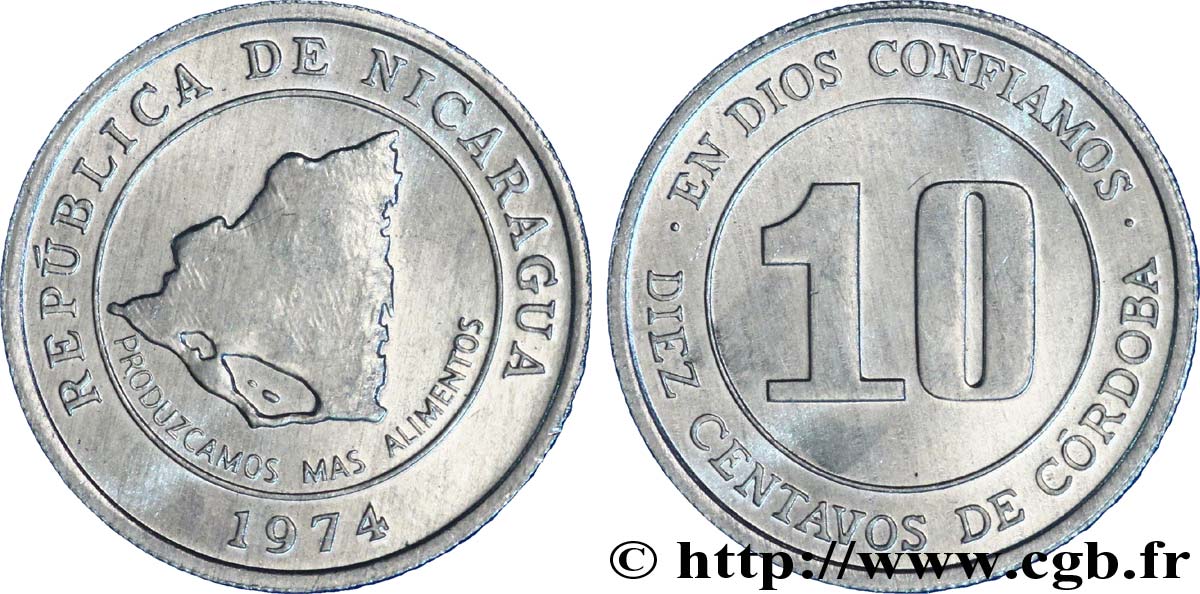 NICARAGUA 10 Centavos de Cordoba FAO 1974  SPL 