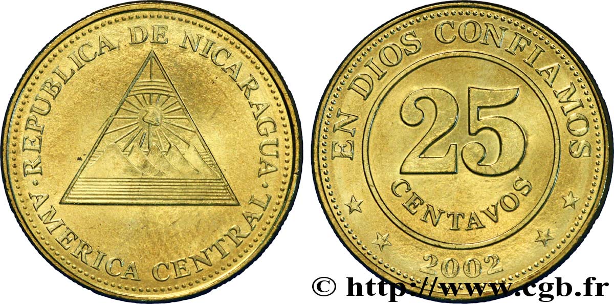 NICARAGUA 25 Centavos emblème 2002  SPL 