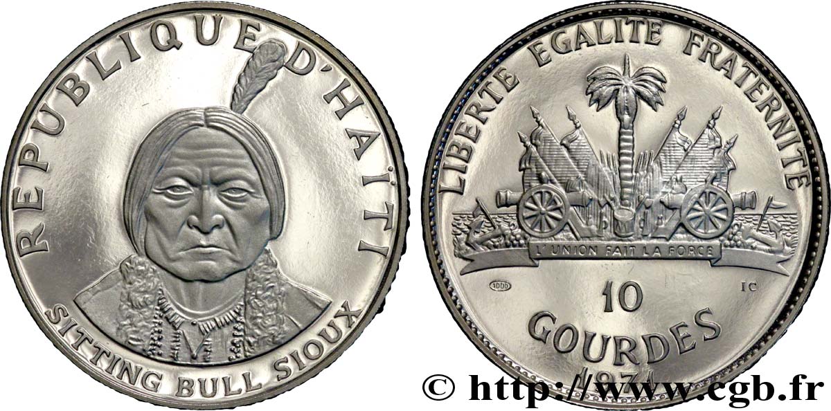 HAÏTI 10 Gourdes Proof Sitting Bull Sioux / emblème 1971  SPL 