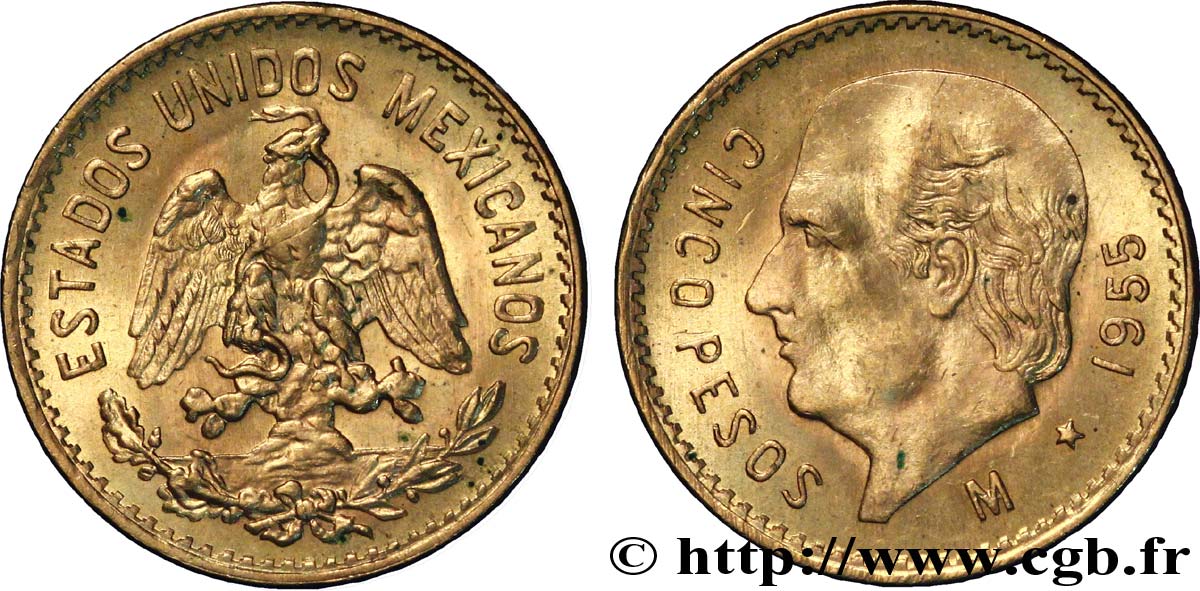 MEXIQUE 5 Pesos Miguel Hidalgo y Costilla / aigle 1955 Mexico SPL 