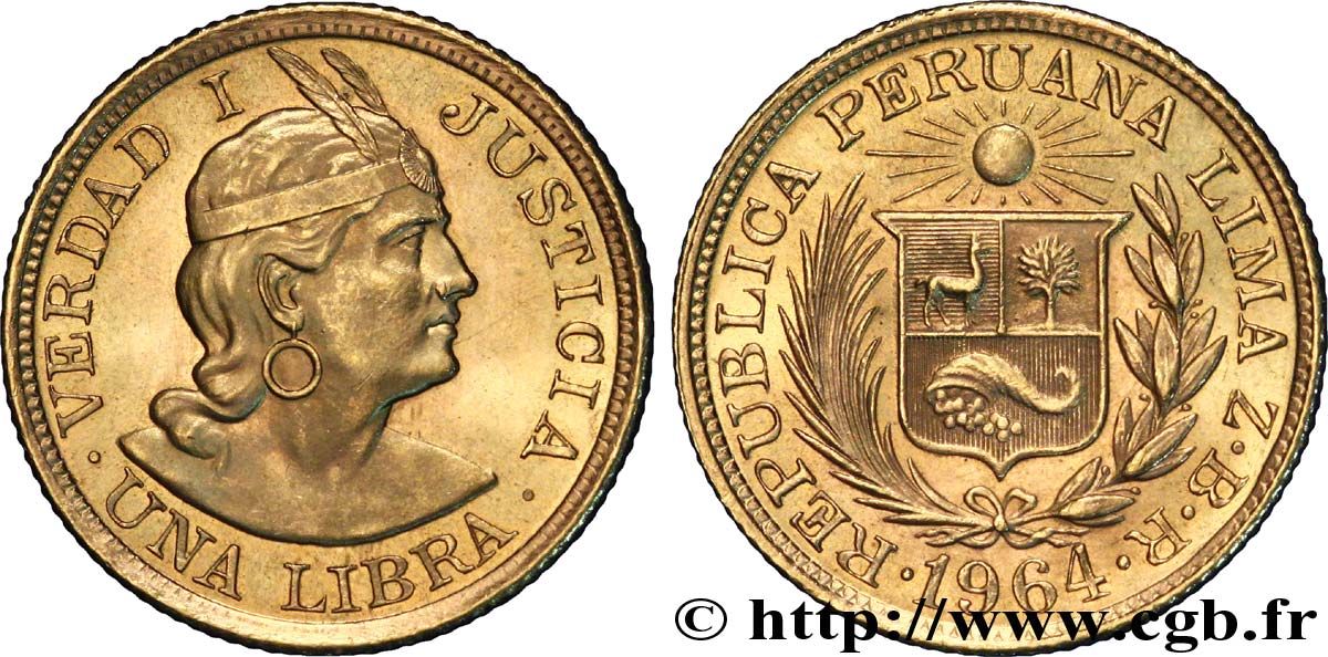 PÉROU 1 Libra or 1966 Lima SPL 