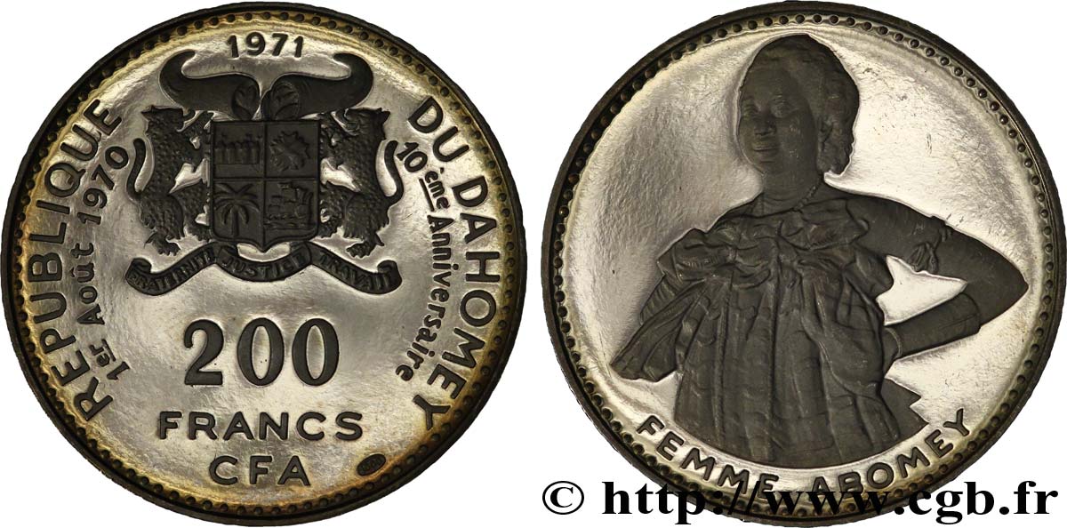 DAHOMEY 200 Francs CFA 10e anniversaire de l’indépendance 1971  SPL 