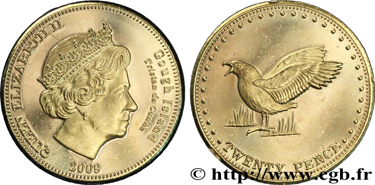 ÎLE GOUGH 20 Pence Elisabeth II / albatros à nez jaune 2009  SPL 