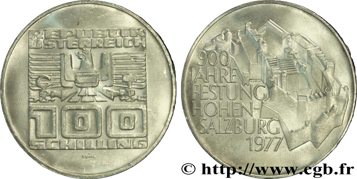 AUTRICHE 100 Schilling 900e anniversaire de la forteresse du Hohensalzburg 1977  SPL 