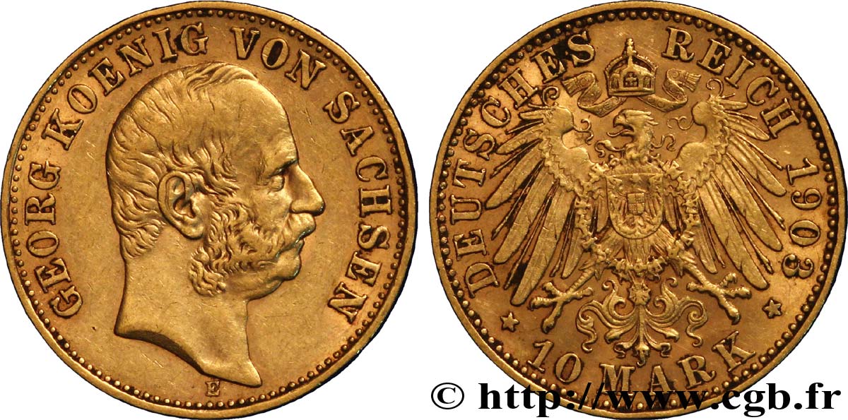 ALLEMAGNE - SAXE 10 Mark or Georges, roi de Saxe 1903 Dresde TTB 