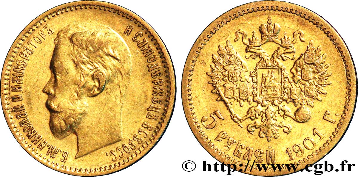 RUSSIE 5 Roubles or Nicolas II / aigle bicéphale 1901 Saint-Petersbourg TTB 