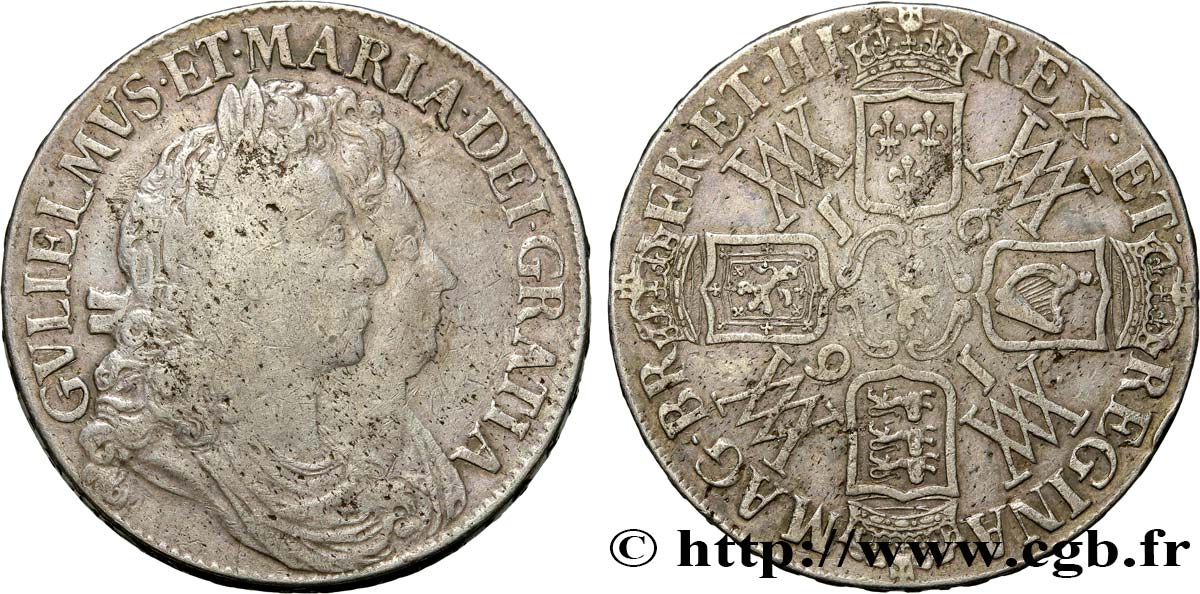 GREAT-BRITAIN - WILLIAM AND MARY Crown 1691  VF 