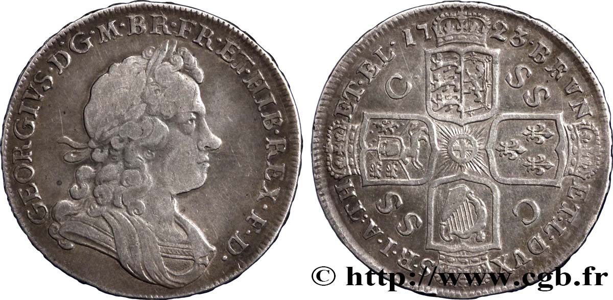 UNITED KINGDOM 1/2 Crown Georges Ier / armes 1723 Londres XF 