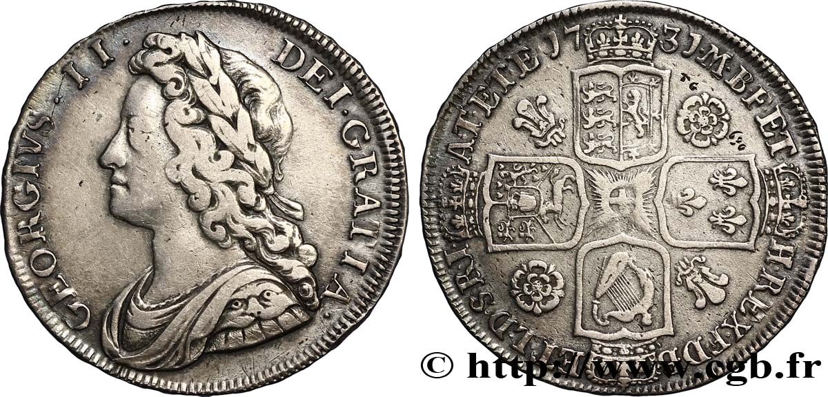ROYAUME-UNI 1/2 Crown Georges II / armes 1731 Londres TTB 
