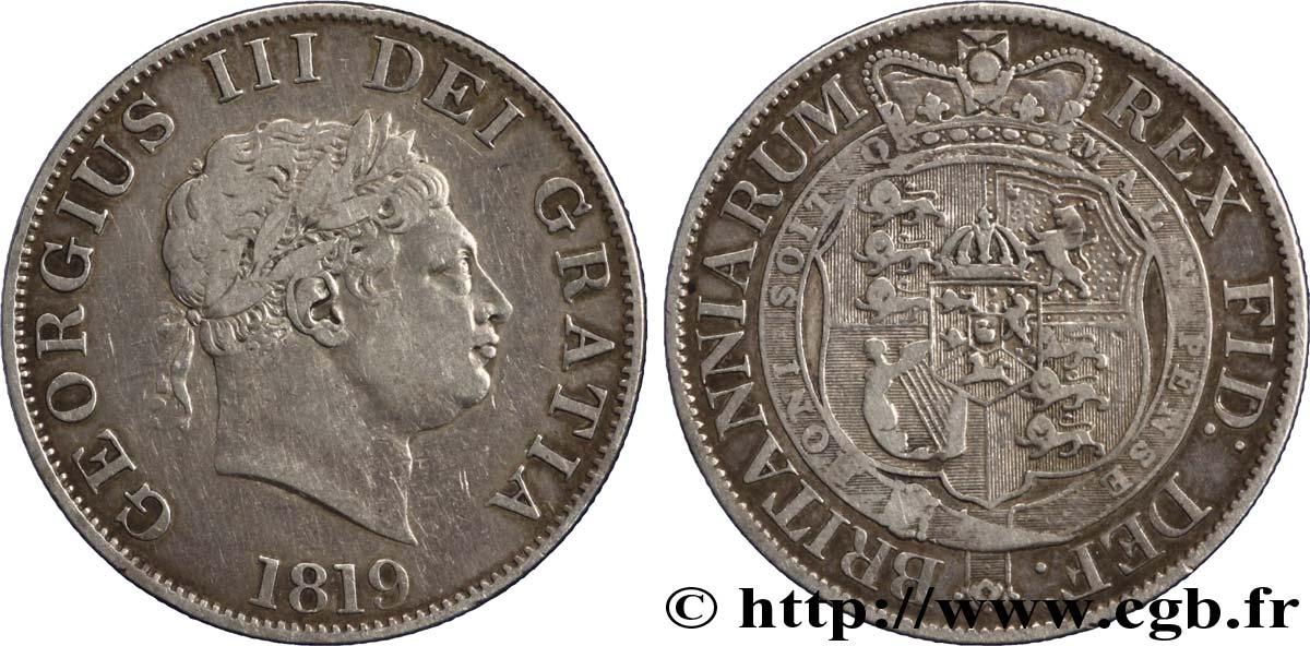 ROYAUME-UNI 1/2 Crown Georges III type à la petite tête / emblème 1819  TTB 
