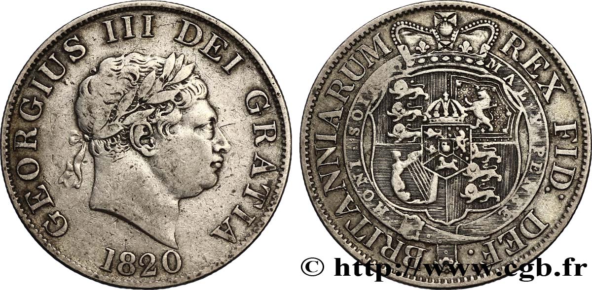 ROYAUME-UNI 1/2 Crown Georges III type à la petite tête / emblème 1820  TTB 