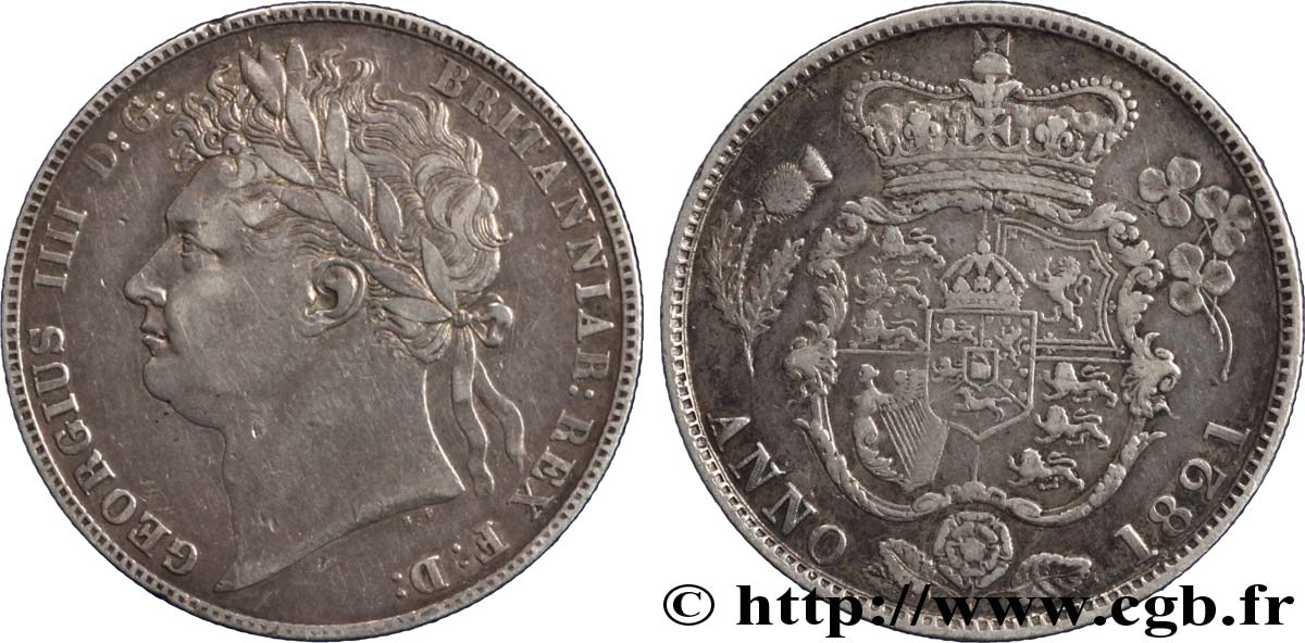 ROYAUME-UNI 1/2 Crown Georges IIII / emblème 1821  TTB 