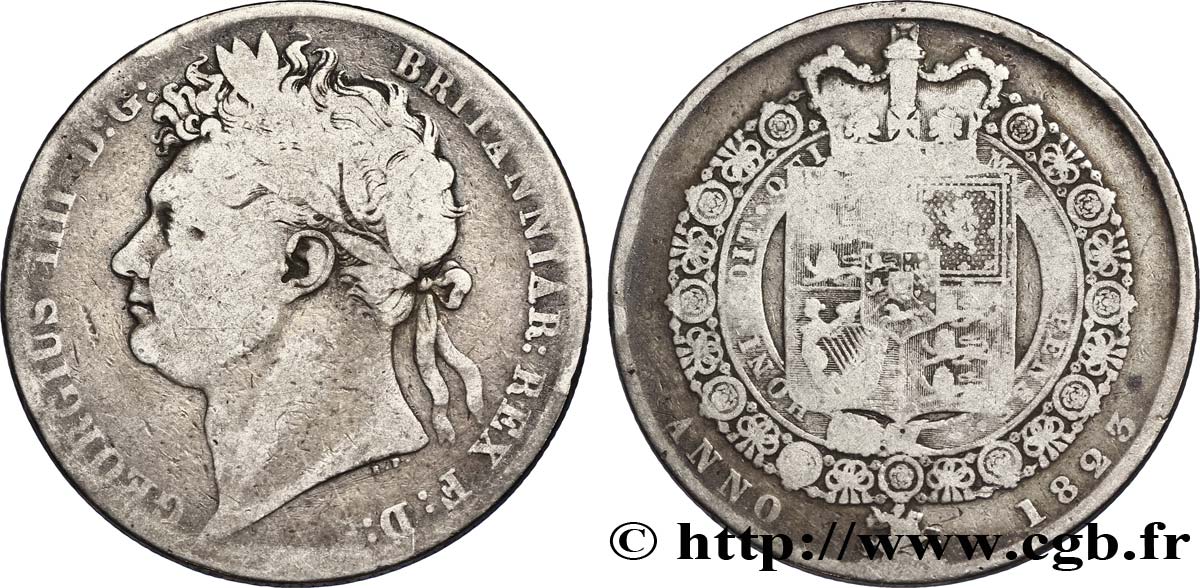 ROYAUME-UNI 1/2 Crown Georges IIII / emblème 1823  TB 