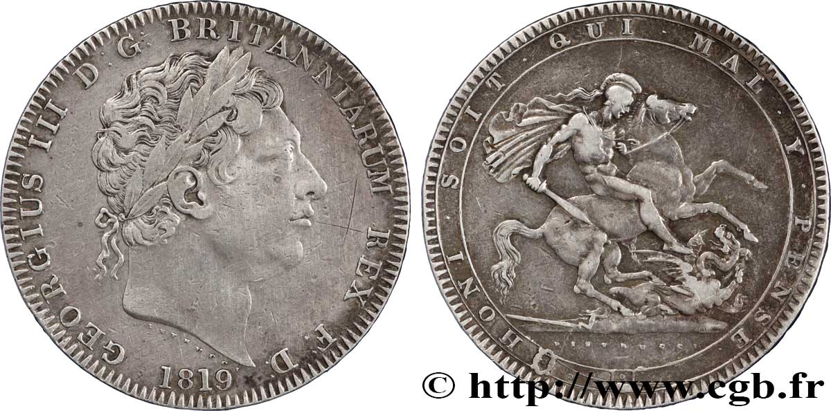 ROYAUME-UNI 1 Crown Georges III / St Georges terrassant le dragon ANNO LIX 1819  TTB 