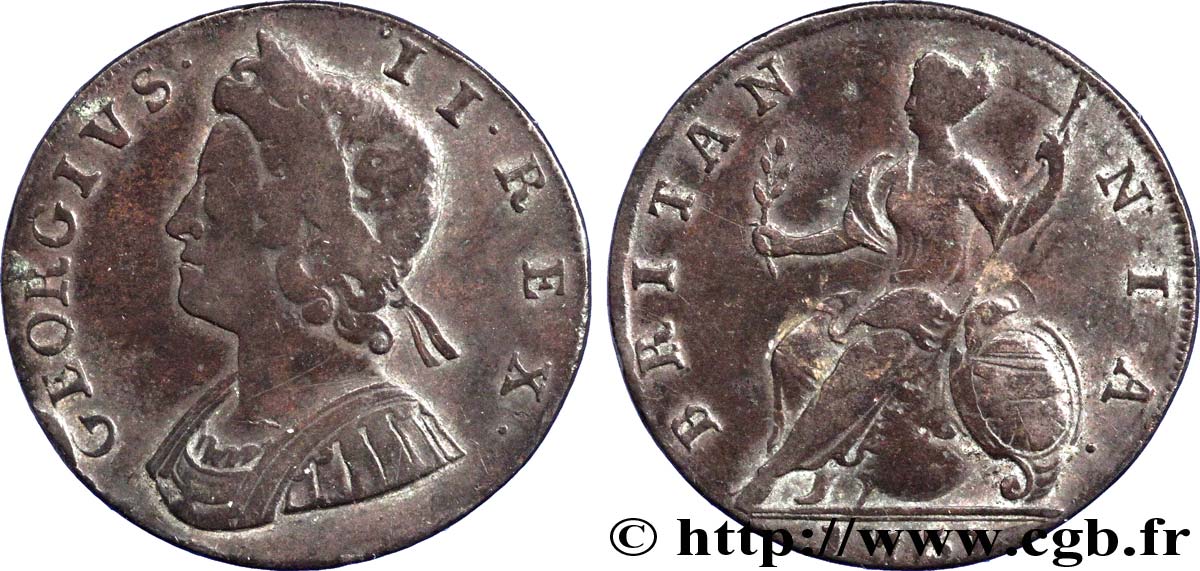 ROYAUME-UNI 1/2 Penny Georges II tête laurée / Britannia 1731  TB 