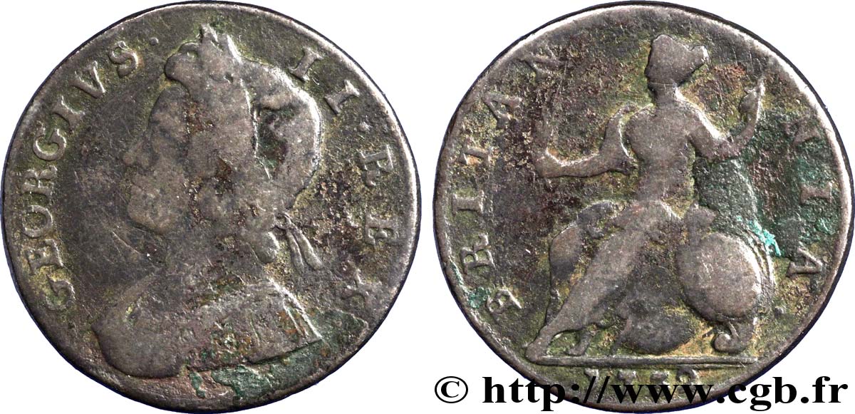 ROYAUME-UNI 1/2 Penny Georges II tête laurée / Britannia 1732  B+ 