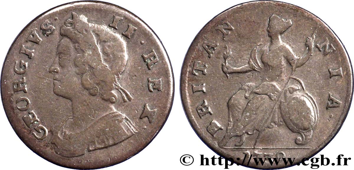 ROYAUME-UNI 1/2 Penny Georges II tête laurée / Britannia 1739  B+ 