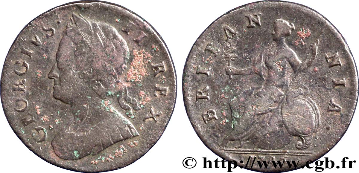 ROYAUME-UNI 1/2 Penny Georges II tête laurée / Britannia 1740  B+ 