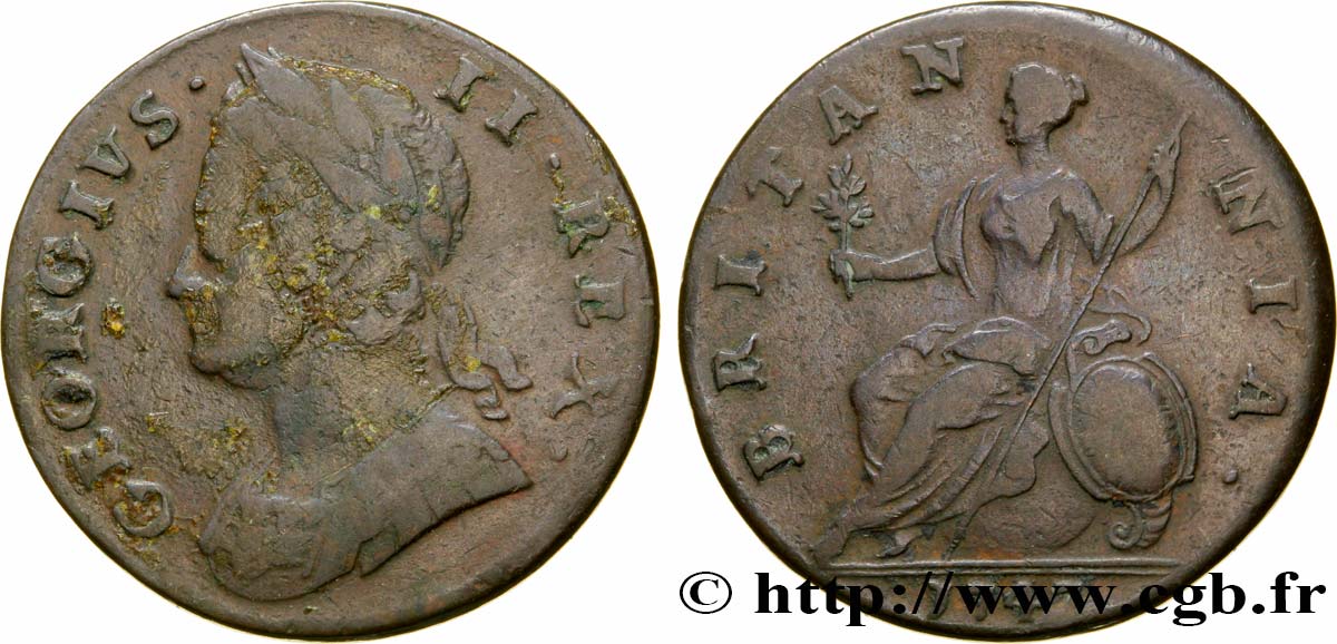 ROYAUME-UNI 1/2 Penny Georges II tête laurée / Britannia 1747  B 