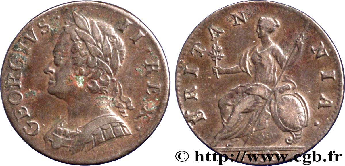 ROYAUME-UNI 1/2 Penny Georges II tête laurée / Britannia 1750  TTB 