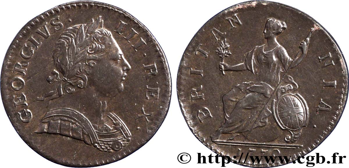 ROYAUME-UNI 1/2 Penny Georges III tête laurée / Britannia 1770 Londres TTB+ 