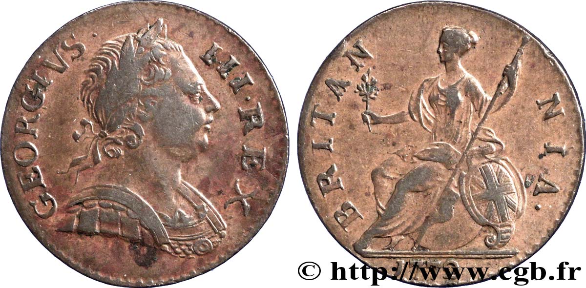 ROYAUME-UNI 1/2 Penny Georges III tête laurée / Britannia 1772 Londres TTB 