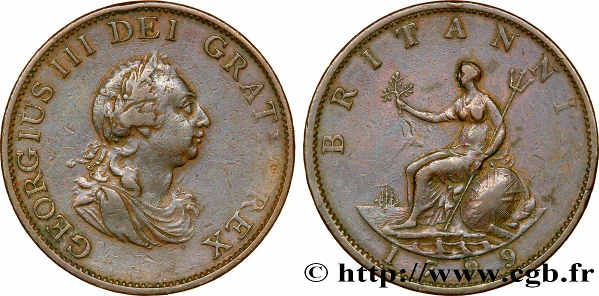 REINO UNIDO 1/2 Penny Georges III tête laurée / Britannia 1799 Soho MBC 