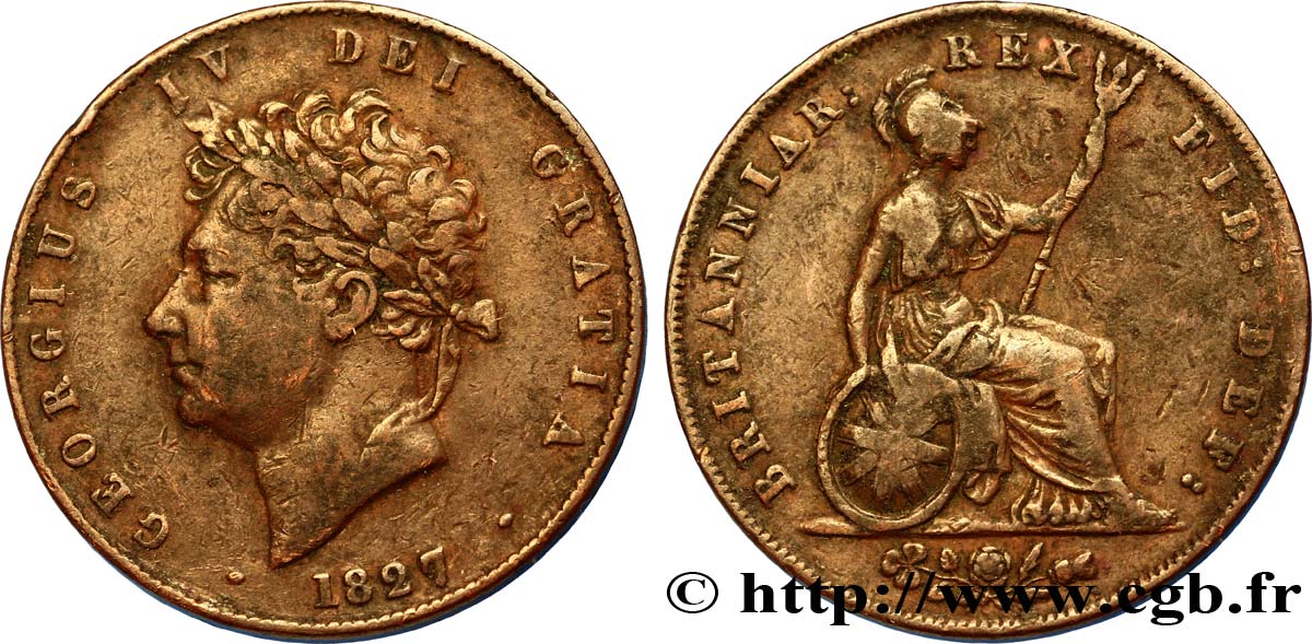 ROYAUME-UNI 1/2 Penny Georges IV / Britannia 1827  TB 