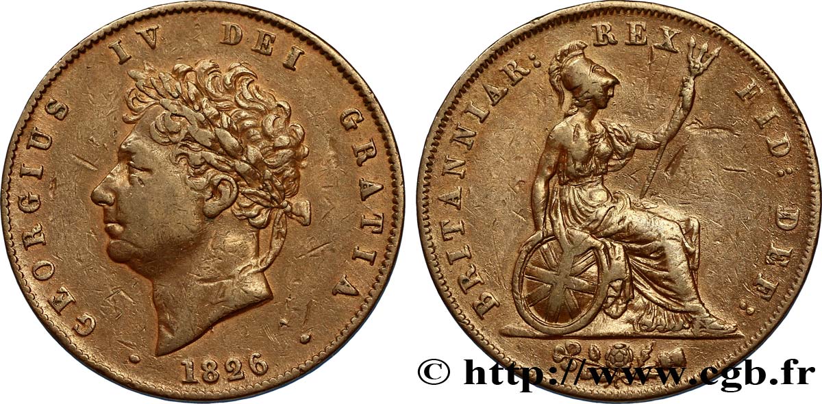 ROYAUME-UNI 1/2 Penny Georges IV / Britannia 1826  TTB 