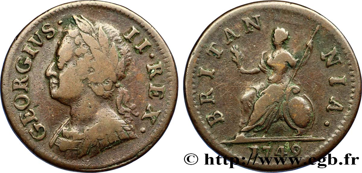 REINO UNIDO 1 Farthing Georges II / Britannia 1749  BC 