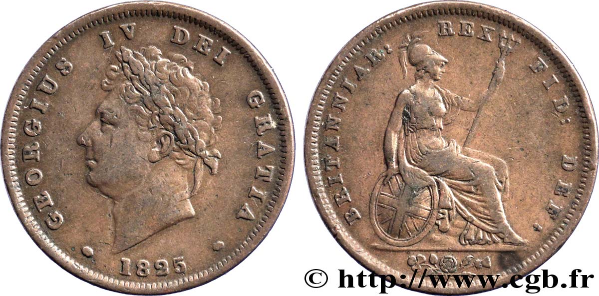 ROYAUME-UNI 1 Penny Georges IV tête laurée / Britannia 1825  TTB 