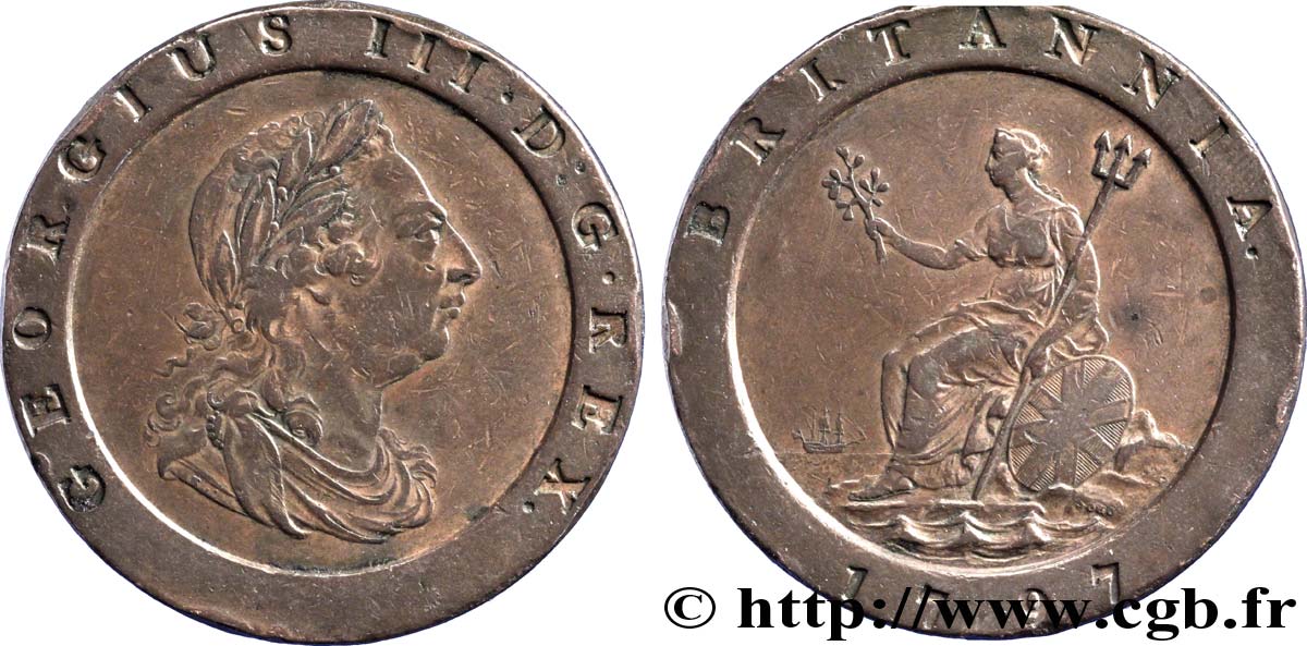 ROYAUME-UNI 2 Pence Georges III / Britannia 1797 Soho TTB 