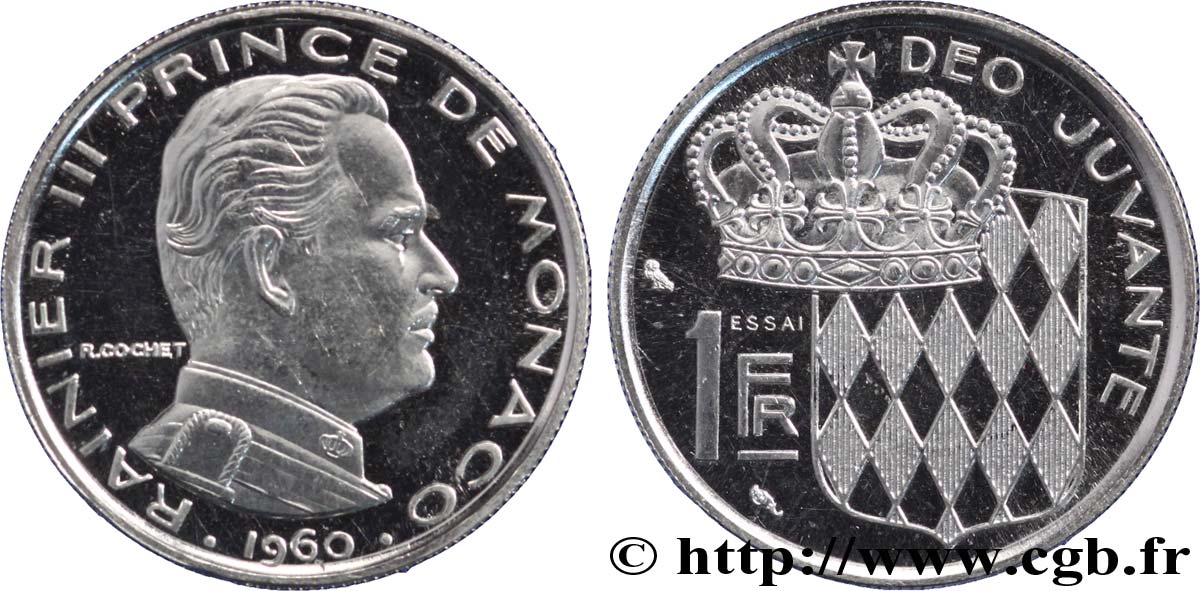MONACO Essai de 1 Franc argent Rainier III 1960 Paris SUP 