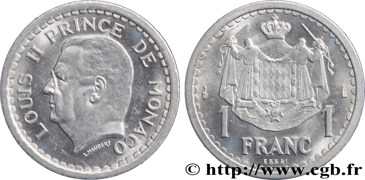 MONACO Essai de 1 Franc Louis II, aluminium n.d. Paris SPL 