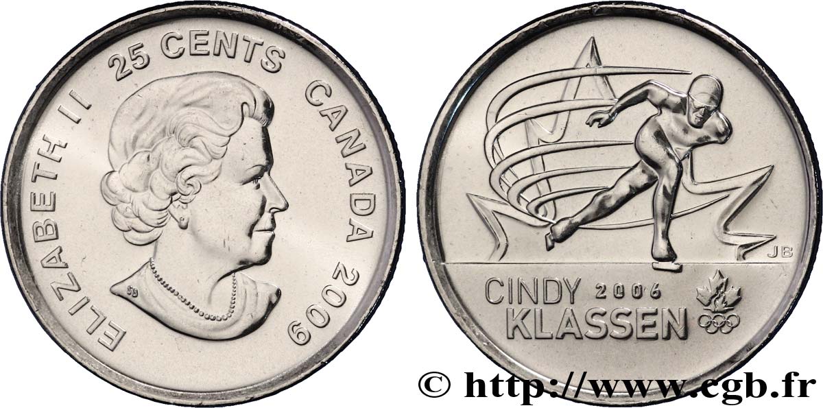 CANADA 25 Cents J.O. d’hiver Vancouver 2010 :  Elisabeth II / Cindy Klassen 2009  MS 