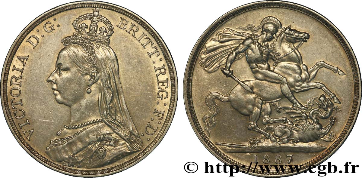 ROYAUME-UNI 1 Crown Victoria buste du jubilé / St Georges terrassant le dragon 1887  SUP 