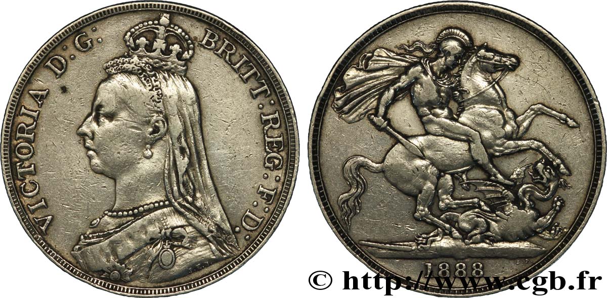 ROYAUME-UNI 1 Crown Victoria buste du jubilé / St Georges terrassant le dragon 1888  TB+ 