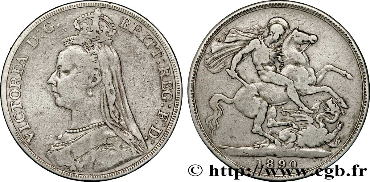 ROYAUME-UNI 1 Crown Victoria buste du jubilé / St Georges terrassant le dragon 1890  TB+ 