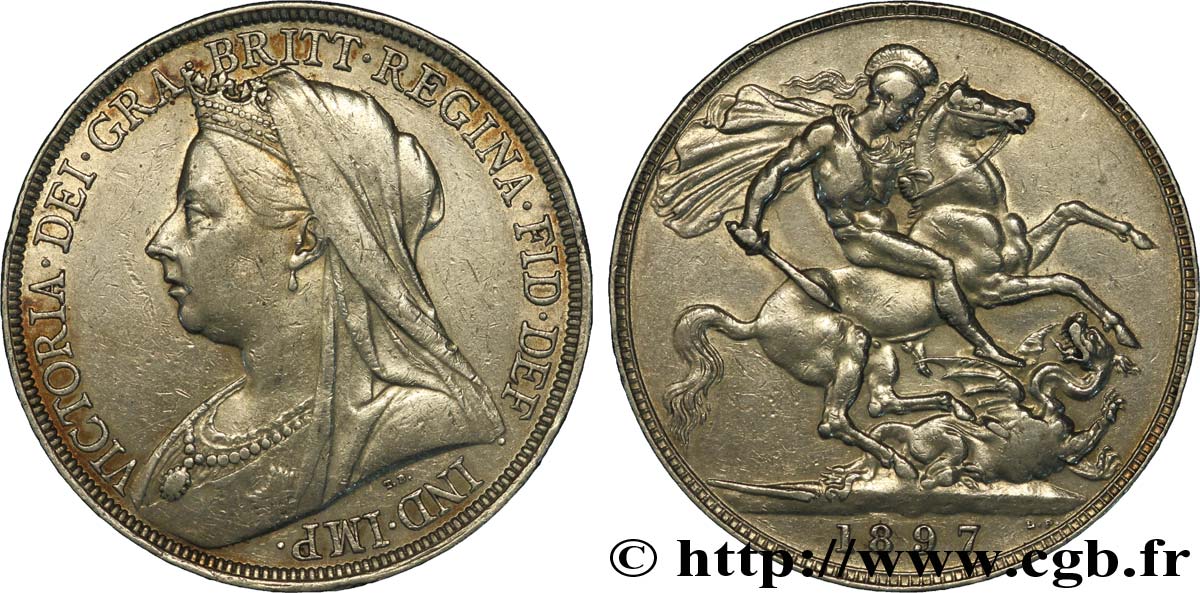 ROYAUME-UNI 1 Crown Victoria “old Head” / St Georges terrassant le dragon, an LXI 1897  TTB 