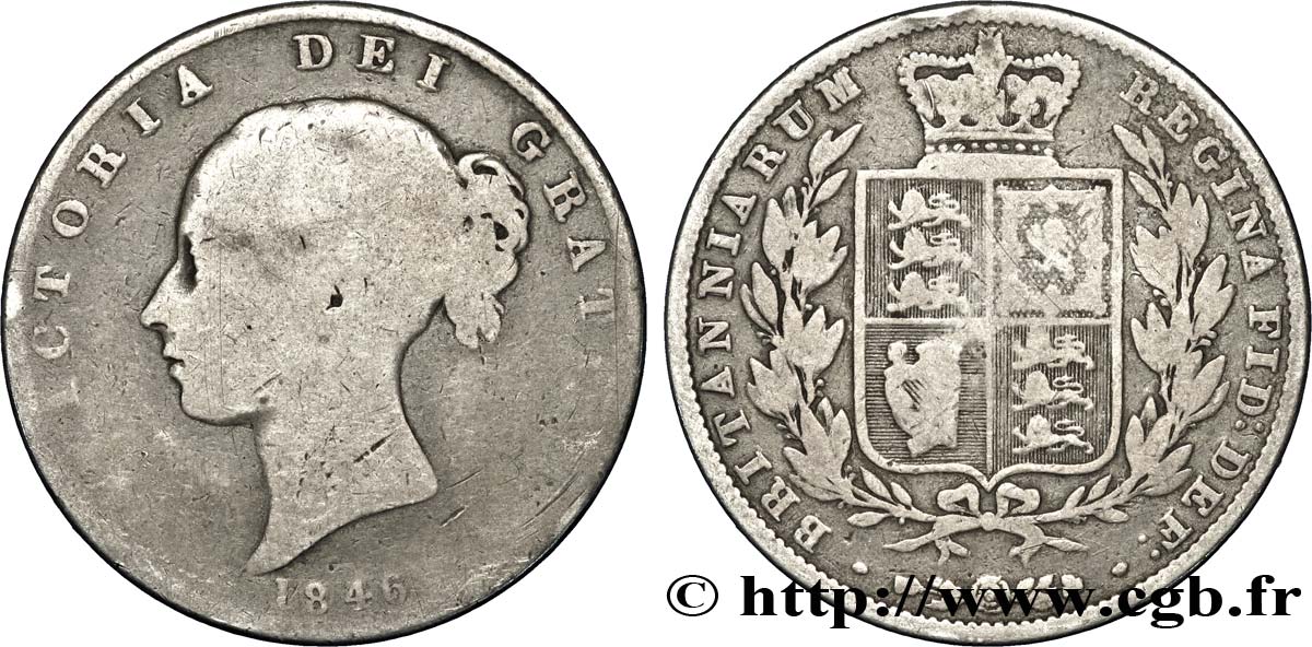 ROYAUME-UNI 1/2 Crown Victoria tête jeune / armes couronnées 1846  B+ 