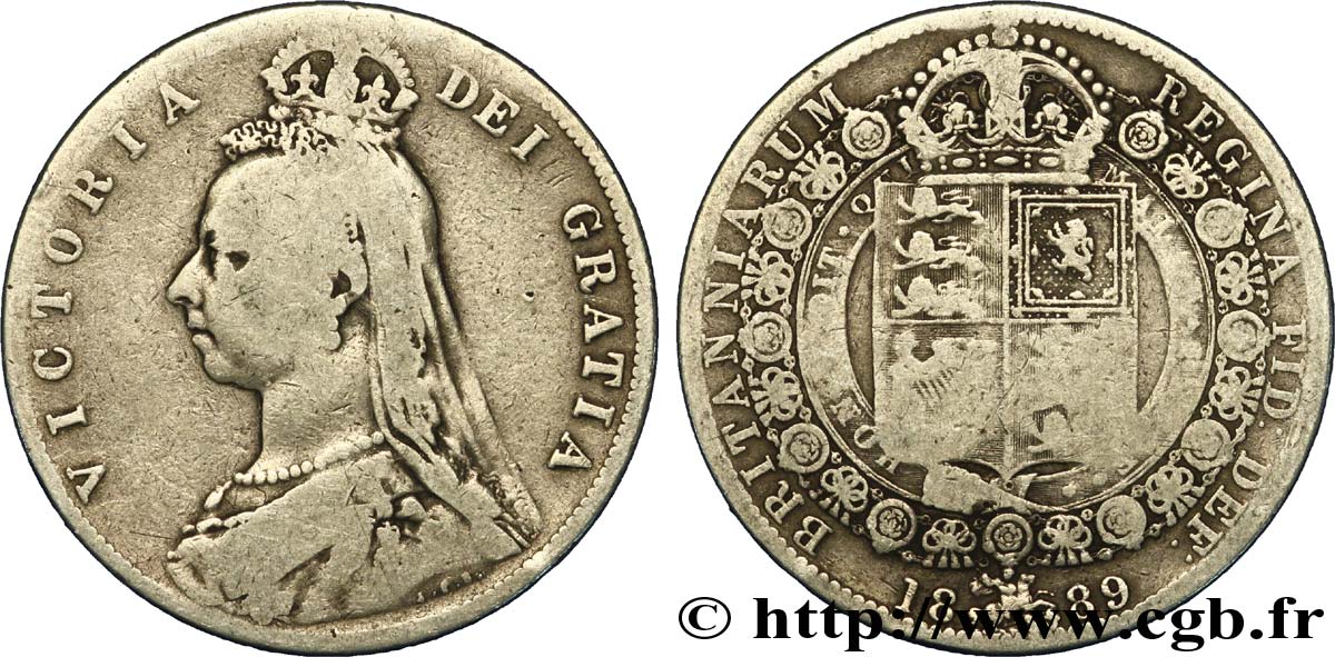 ROYAUME-UNI 1/2 Crown Victoria buste du jubilé 1889  TB 
