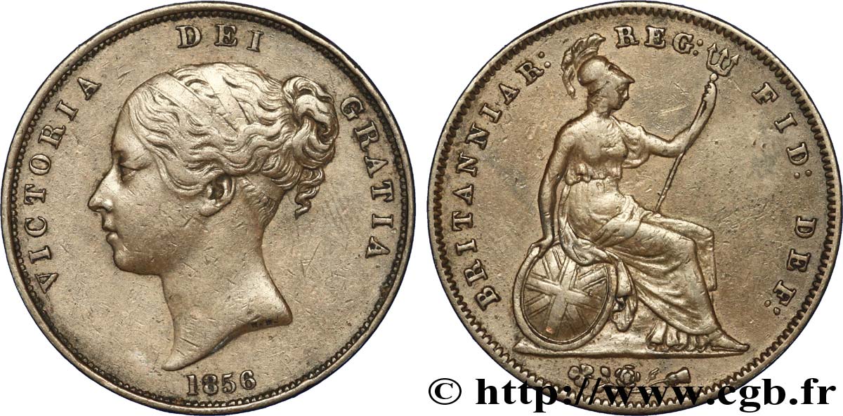 ROYAUME-UNI 1 Penny Victoria “tête jeune” 1856  TTB 