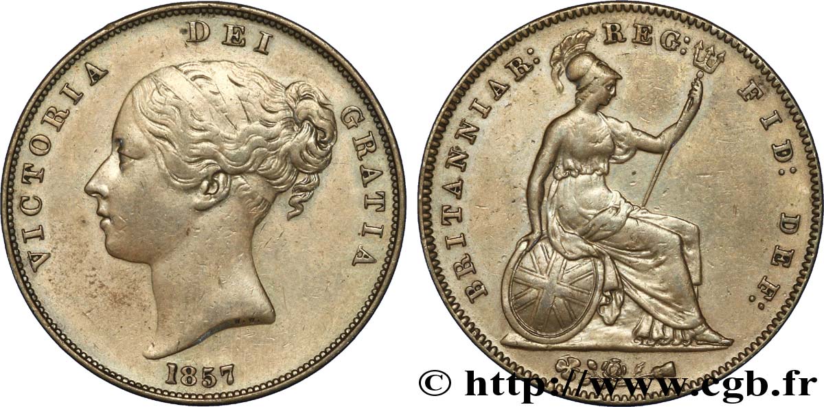 ROYAUME-UNI 1 Penny Victoria “tête jeune” 1857  TTB 