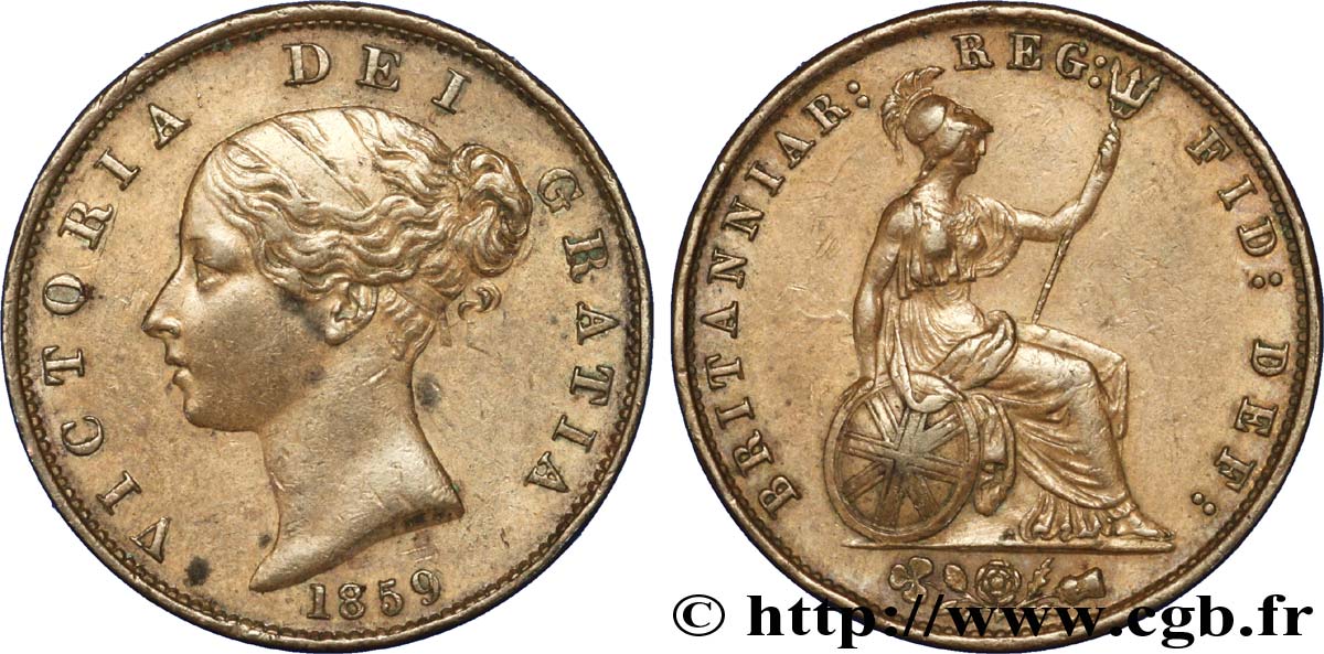 ROYAUME-UNI 1/2 Penny Victoria “tête jeune” 1859  TTB 