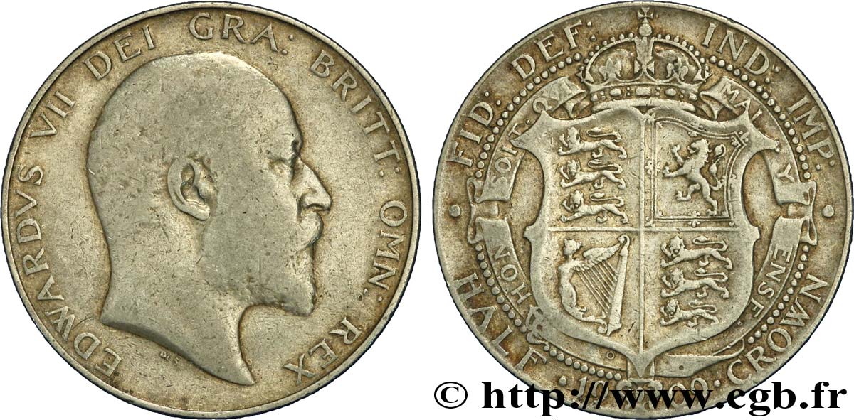ROYAUME-UNI 1/2 Crown Edouard VII 1909  TB+ 