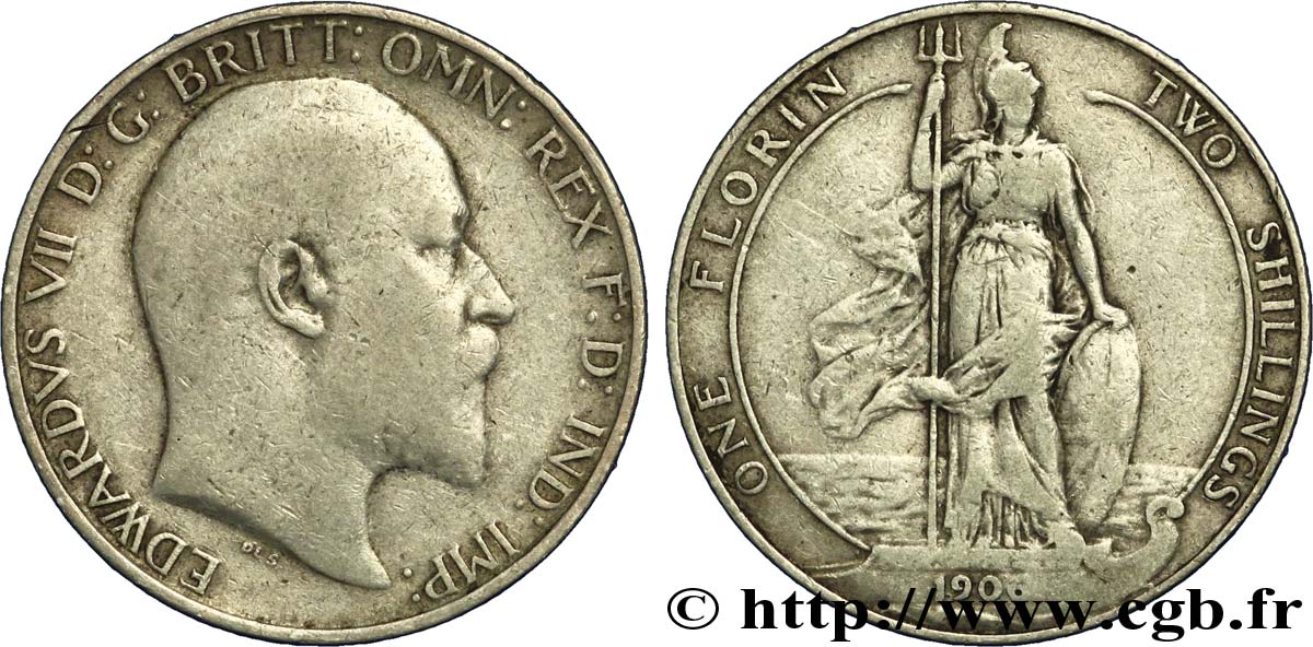 ROYAUME-UNI 1 Florin Edouard VII / Britannia 1906  TB 